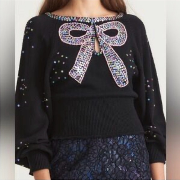 LoveShackFancy Sweaters - Loveshackfancy Doodle Sweater Black with Pastel Sequin Bow Small